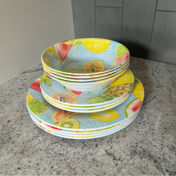 Member's Mark 11* Piece Bamboo Melamine Dinnerware Set- Tropical Fruit - Picture 1 of 8
